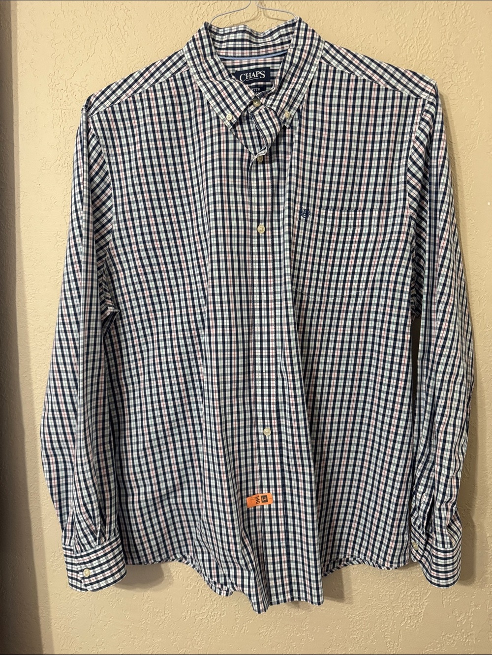 Chaps Men's Navy and White Check Button-Down Shirt